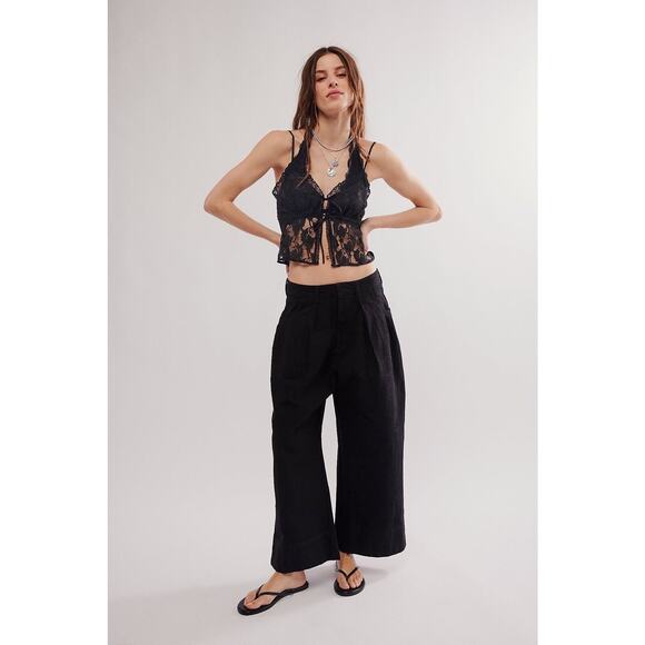 Free People Liberty Cotton Wide Leg Chino Pants In Black...